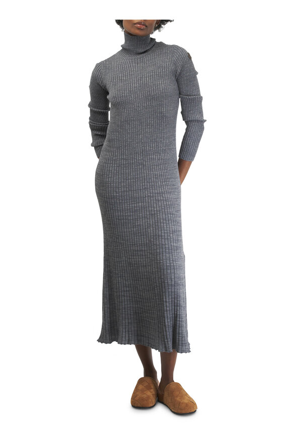 Moncler - Gray Ribbed Wool Midi Dress