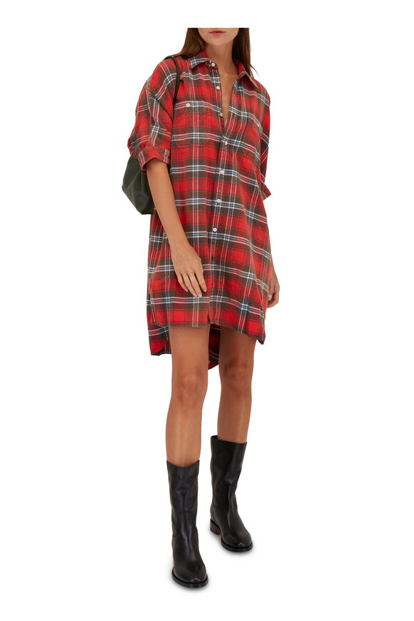 R13 - Red Plaid Oversized Shirt Dress 