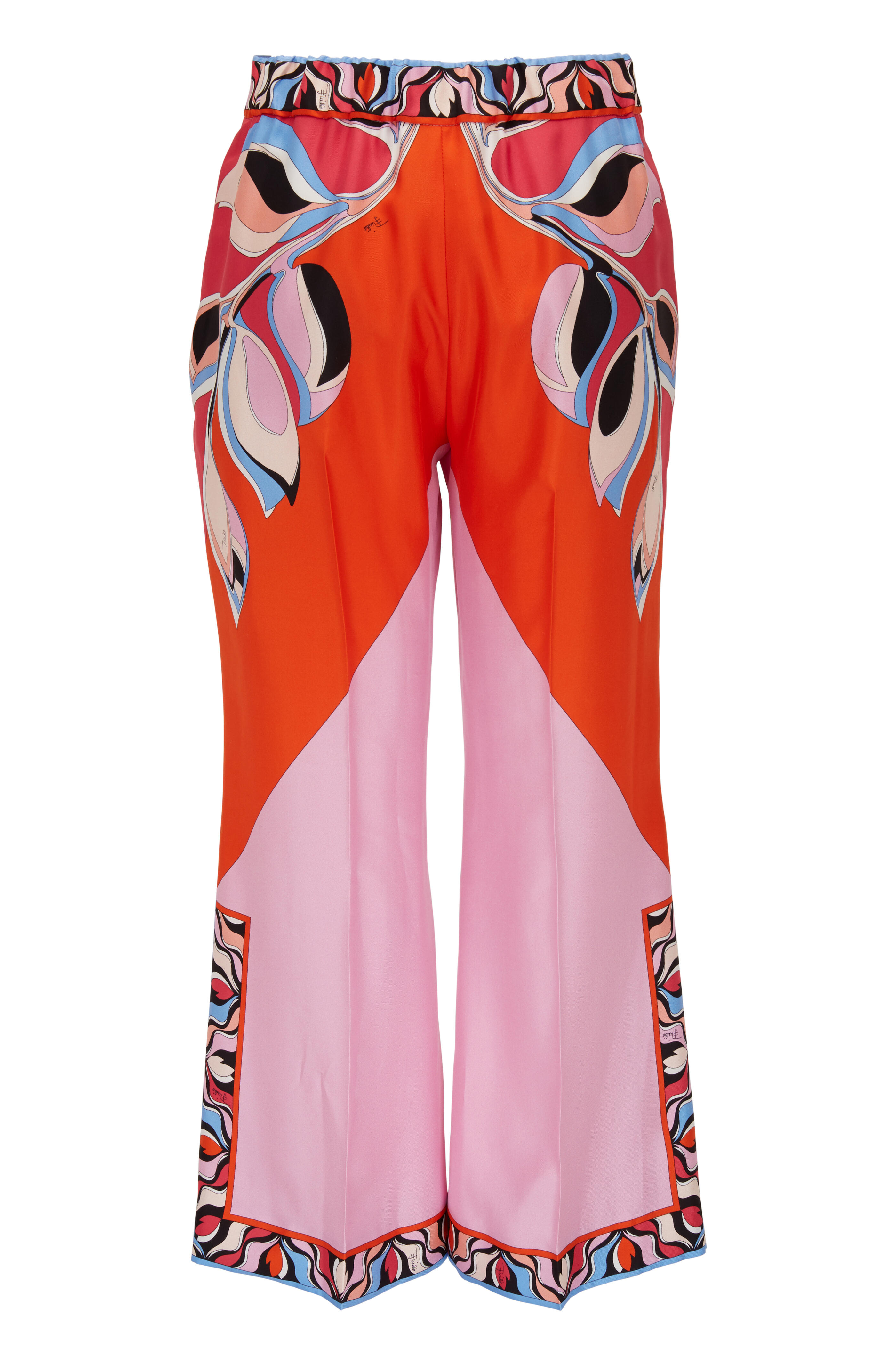 Pucci - Orange & Pink Silk Printed Crop Pant