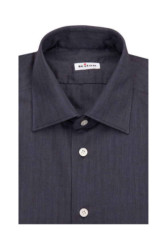 Kiton Dark Blue Dress Shirt - view 1