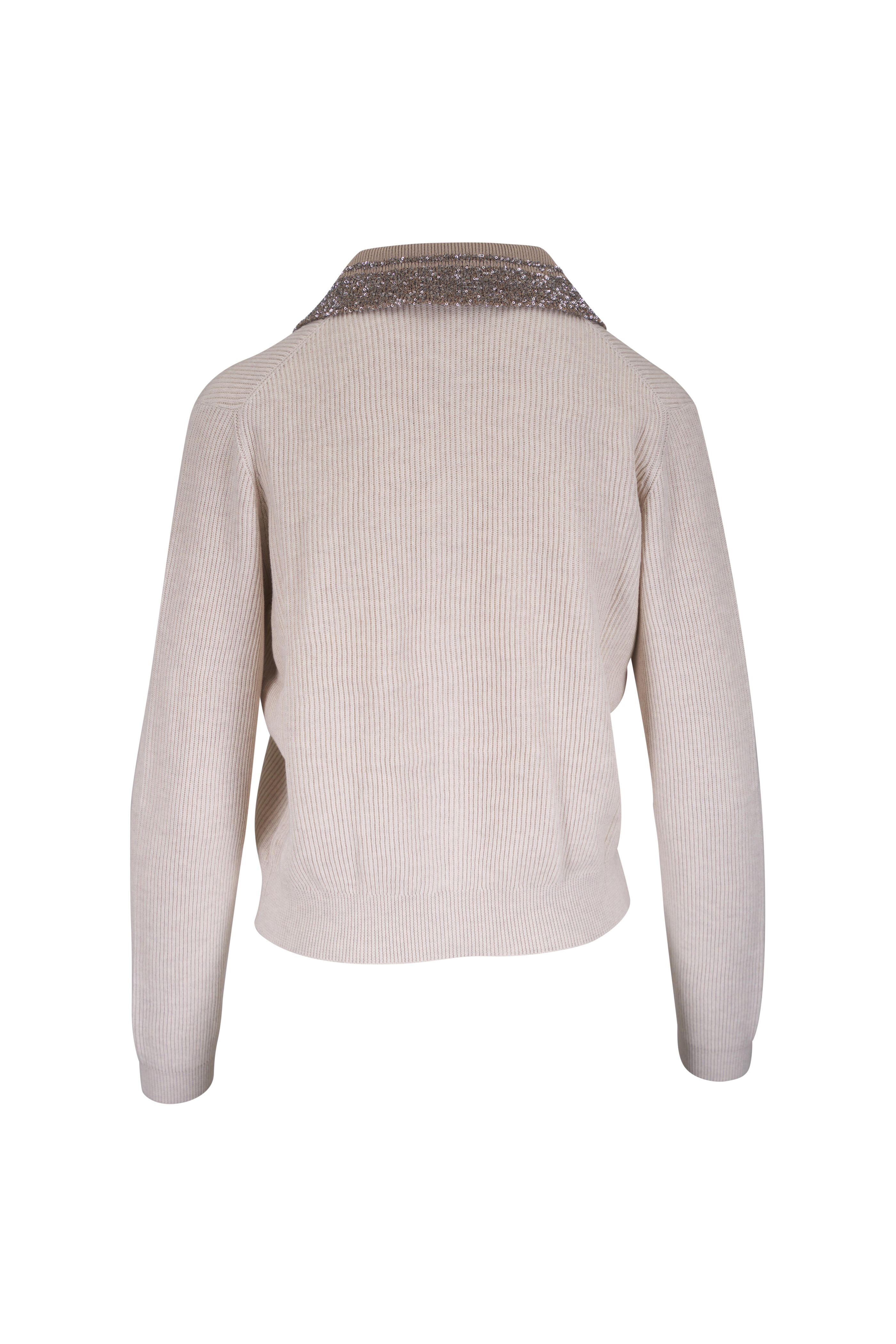 Brunello Cucinelli - Oat Embellished Collar Button Front Cardigan