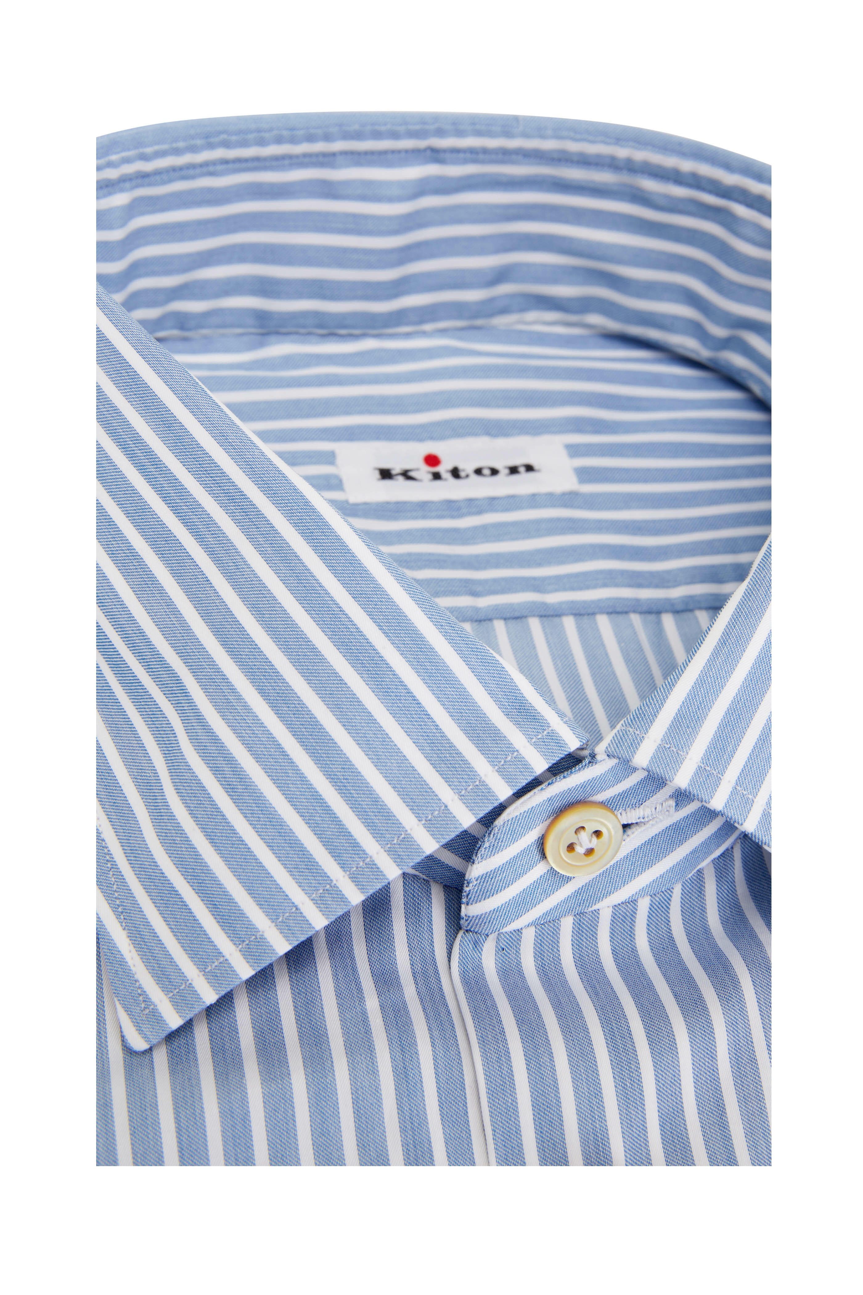 Kiton - Light Blue Banker Stripe Cotton Dress Shirt