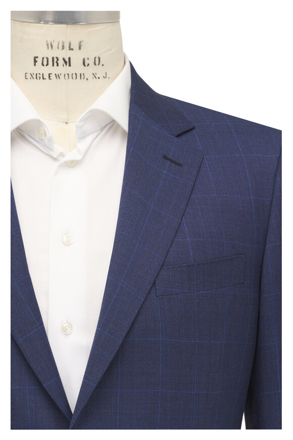Canali Blue Tonal Windowpane Wool Suit