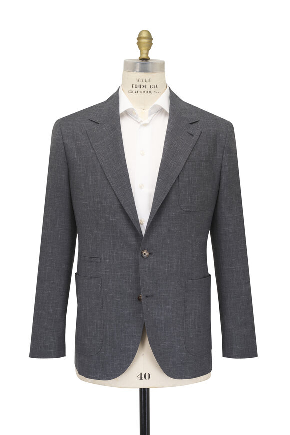 Brunello Cucinelli Dark Gray Fancy Wool, Silk & Linen Sportcoat - view 3