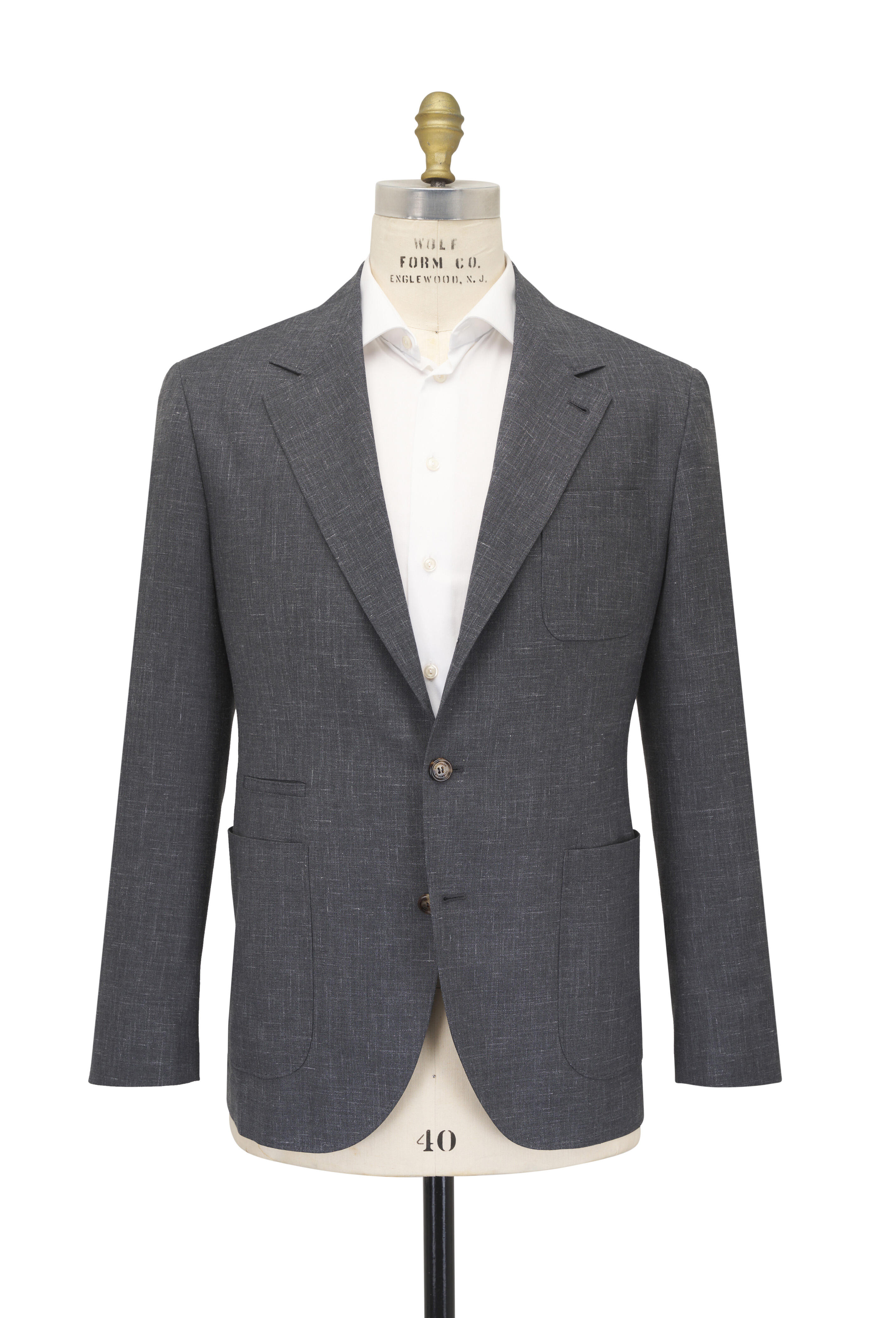 Brunello Cucinelli - Dark Gray Fancy Solid Wool, Silk & Linen Sportcoat