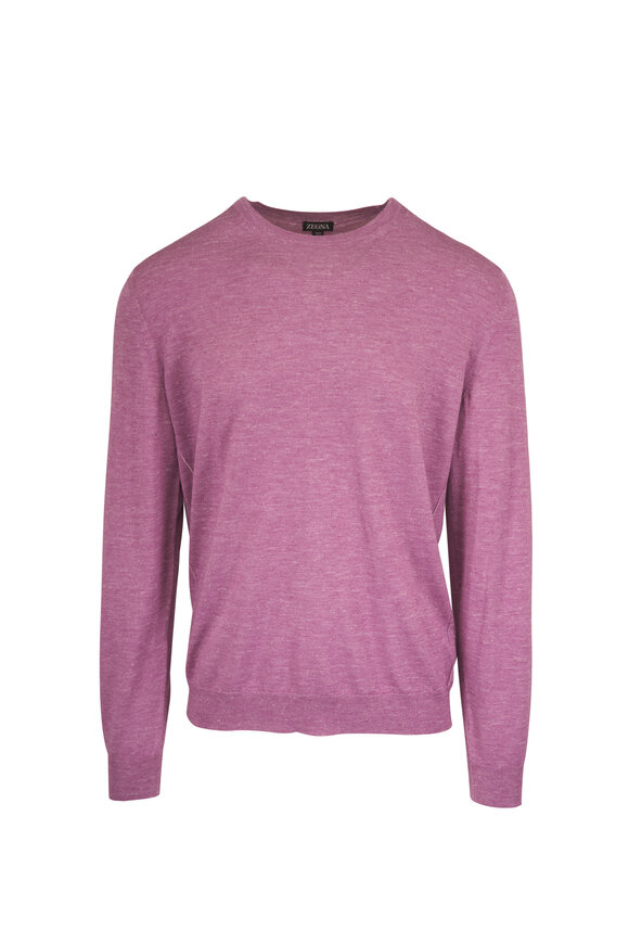 Zegna Pink Silk, Cashmere & Linen Crewneck Sweater - view 1