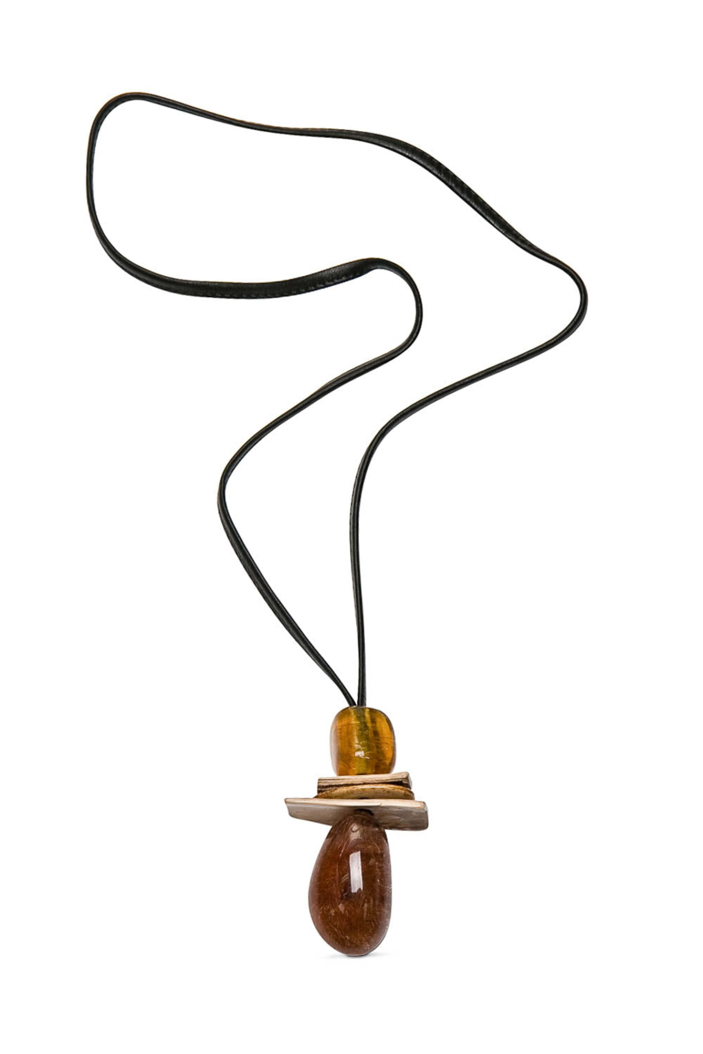 Monies - Leather and Honey Quartz Long Pendant Necklace