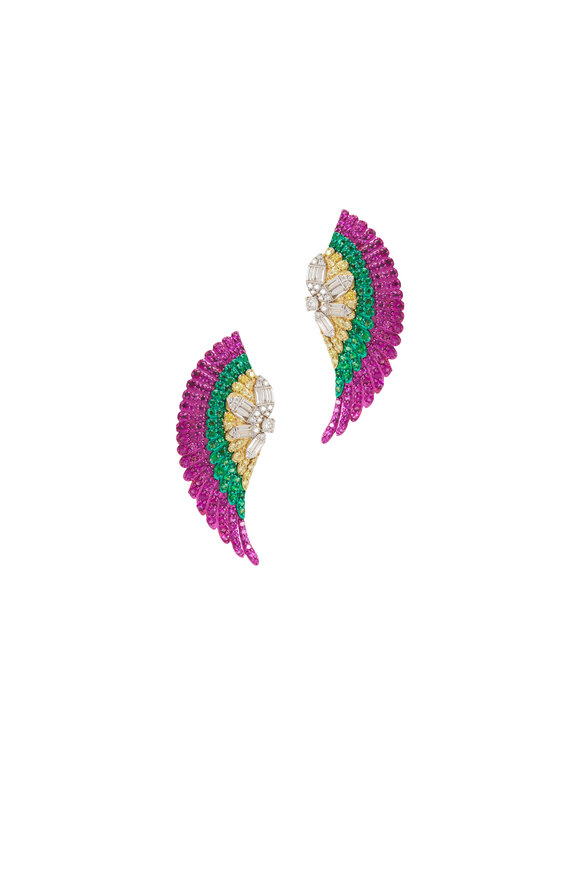 Graziela Gems 18k Yellow Gold Diamond Ruby & Emerald Earring