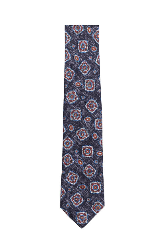 Geoff Nicholson Charcoal Medallion Silk Necktie