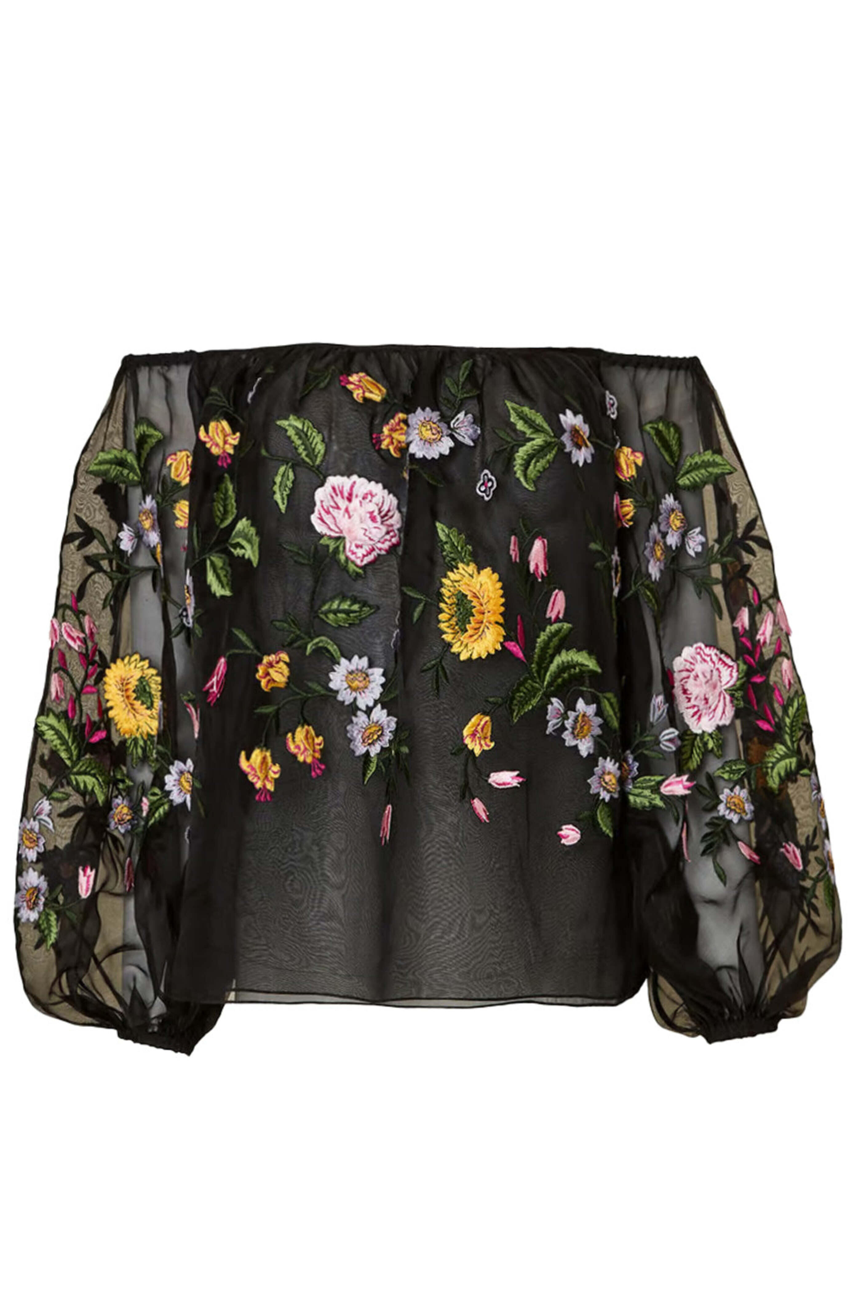 Carolina Herrera - Black Floral Embroidered Off The Shoulder Blouse