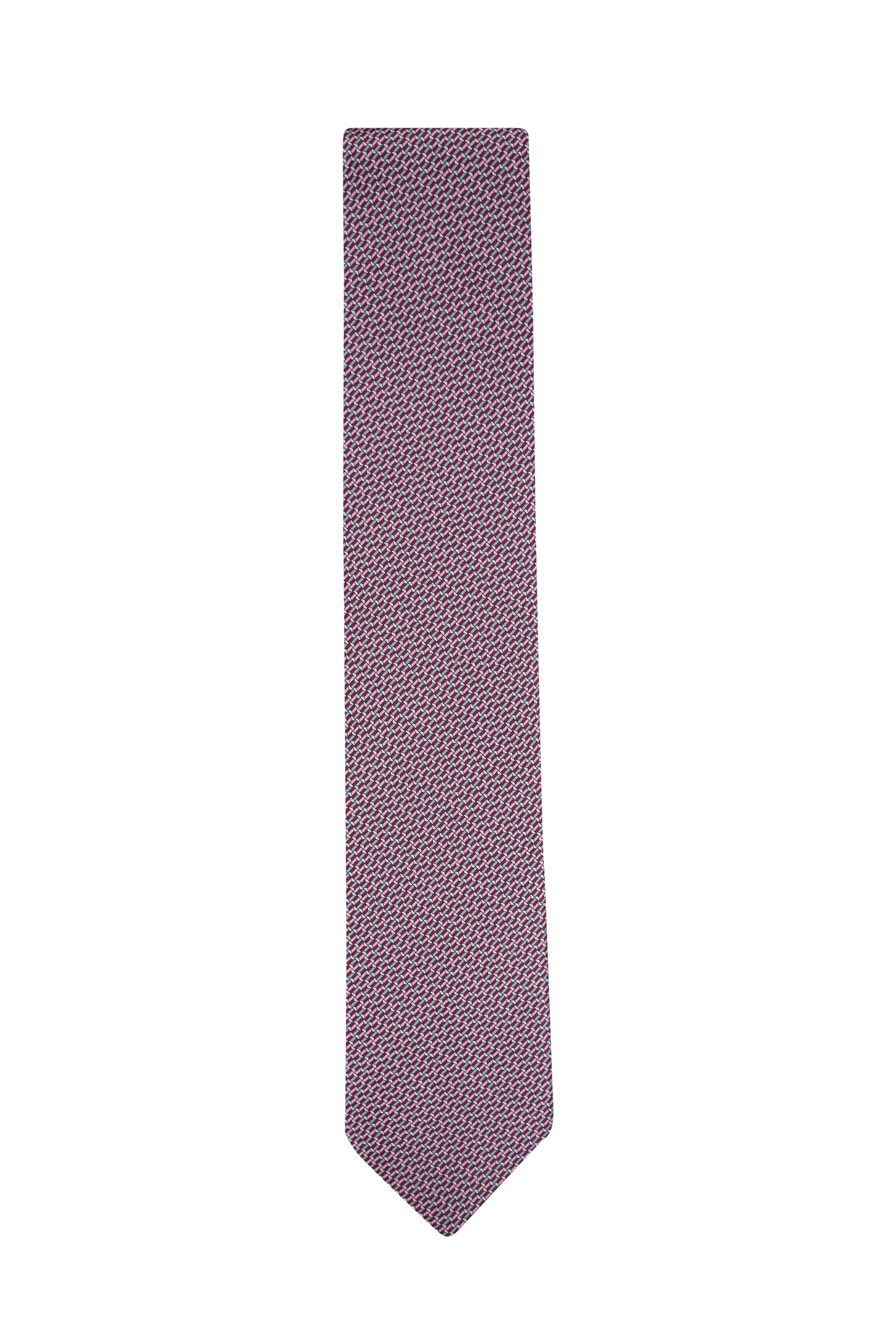 Brioni - Pink Geometric Print Silk Necktie | Mitchell Stores