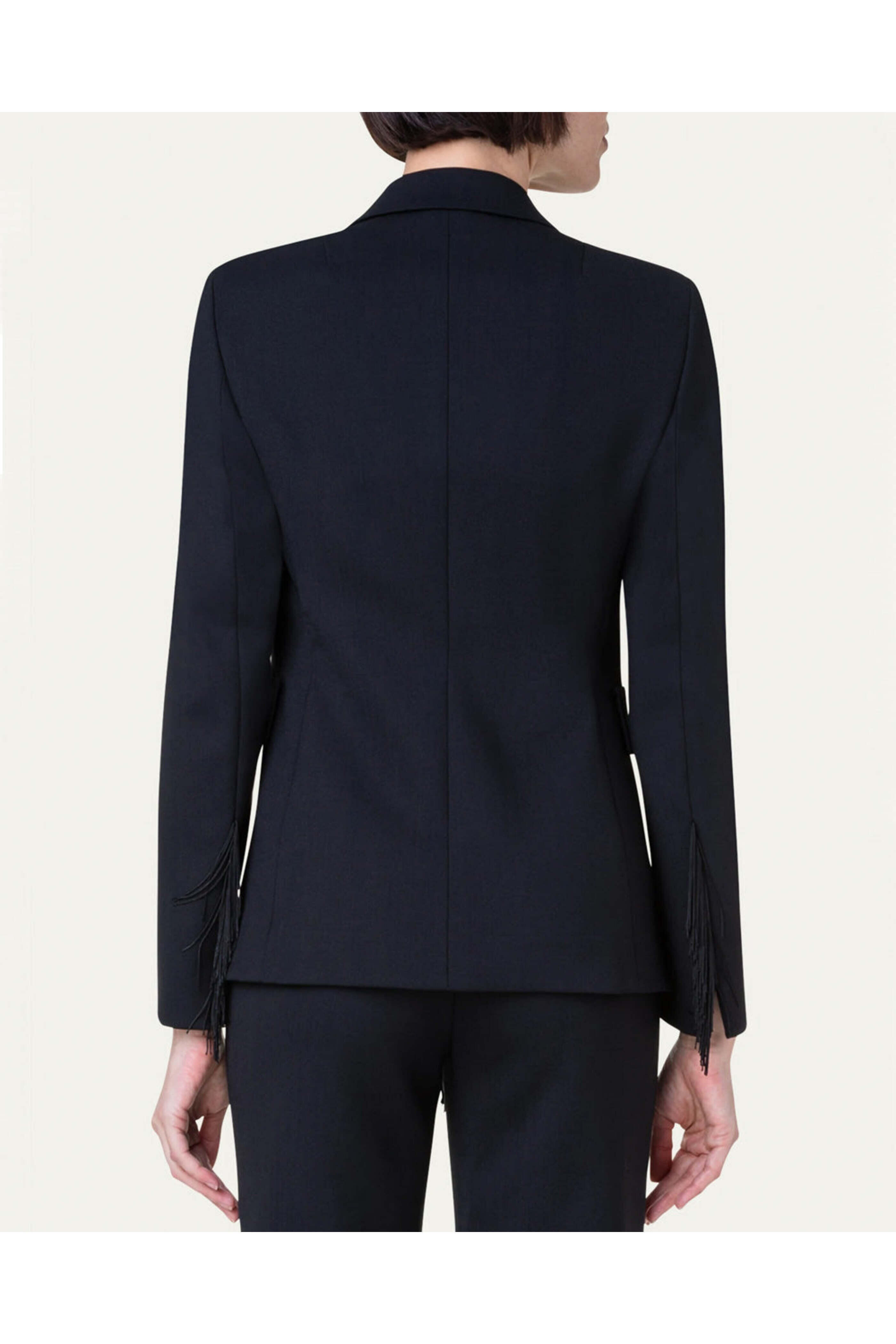 Akris Punto - Black Wool Crepe Fringe Intarsia Blazer