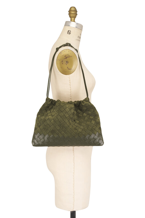 Bottega Veneta Dustbag Green Tweed Suede Drawstring Clutch Bag - view 5