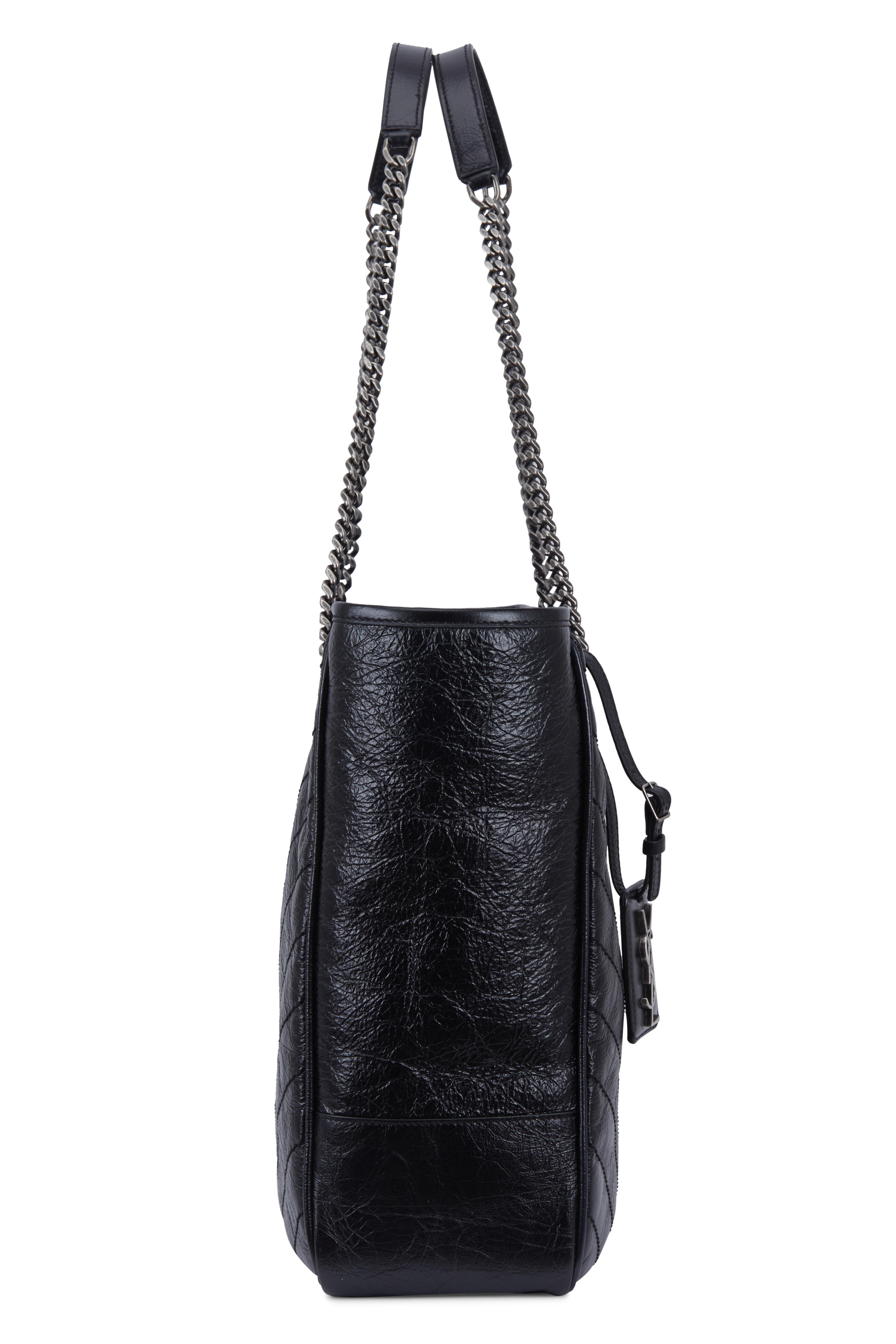Saint Laurent - Niki Black Crinkled Leather Large Shopper Tote