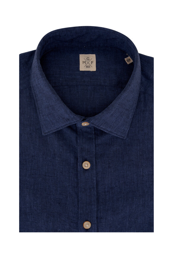 GMF Navy Linen & Cotton Short-Sleeve Shirt 