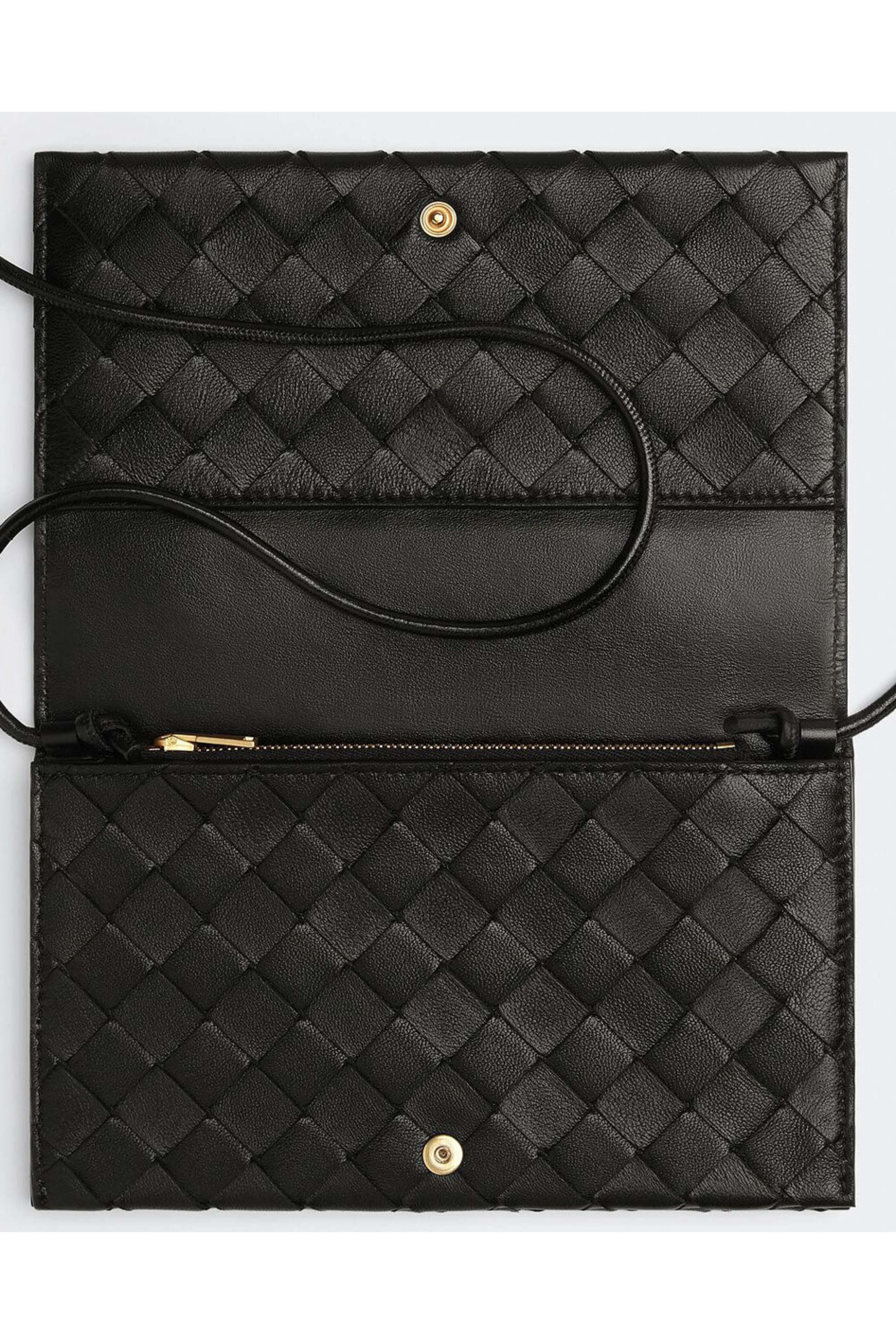 【BOTTEGA VENETA】STRAP WALLET Bottega Veneta - Space Blue Woven Leather Wallet W/ Strap