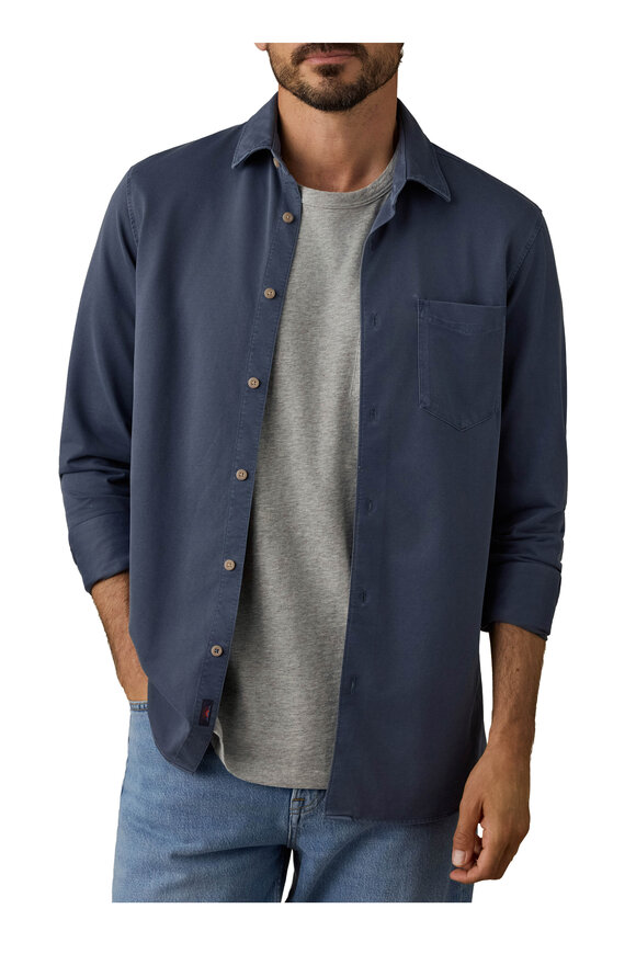 Faherty Brand Costa Pique Abyss Navy Button Down Shirt - view 2