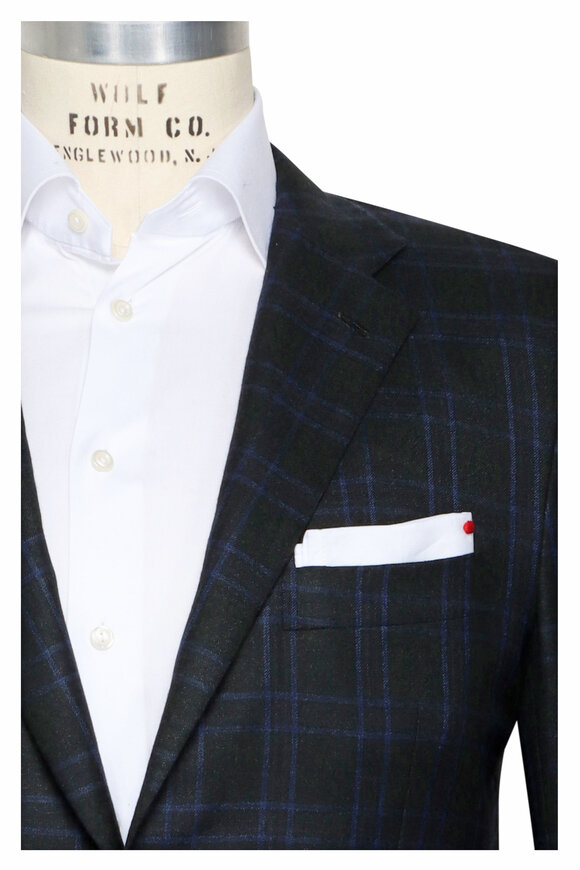 Kiton Charcoal & Navy Blue Plaid Suit