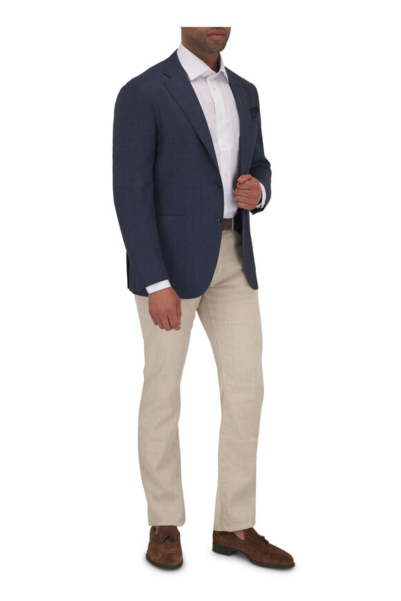 Canali - Solid Blue Wool, Silk & Linen Sportcoat 