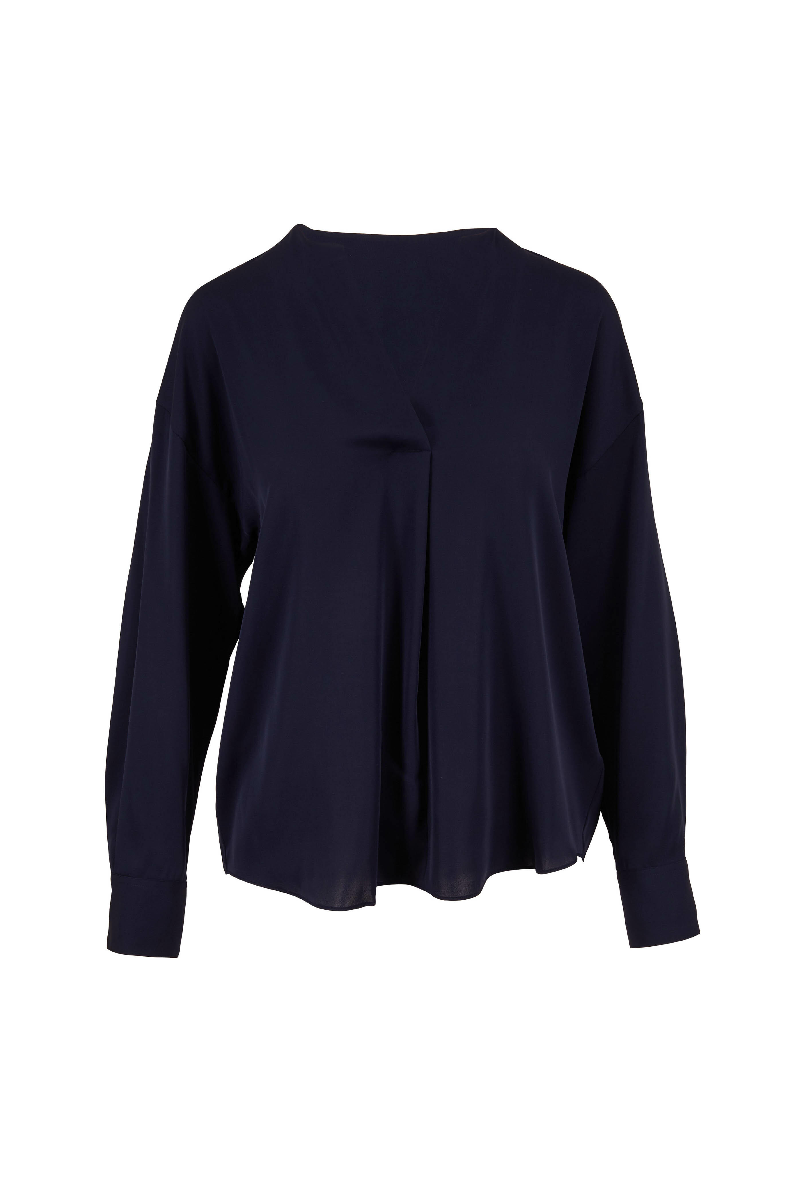 Vince - Coastal Blue Stretch Silk Half Placket Blouse