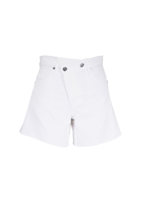 Veronica Beard Ellis White Crossover-Waistband Denim Shorts