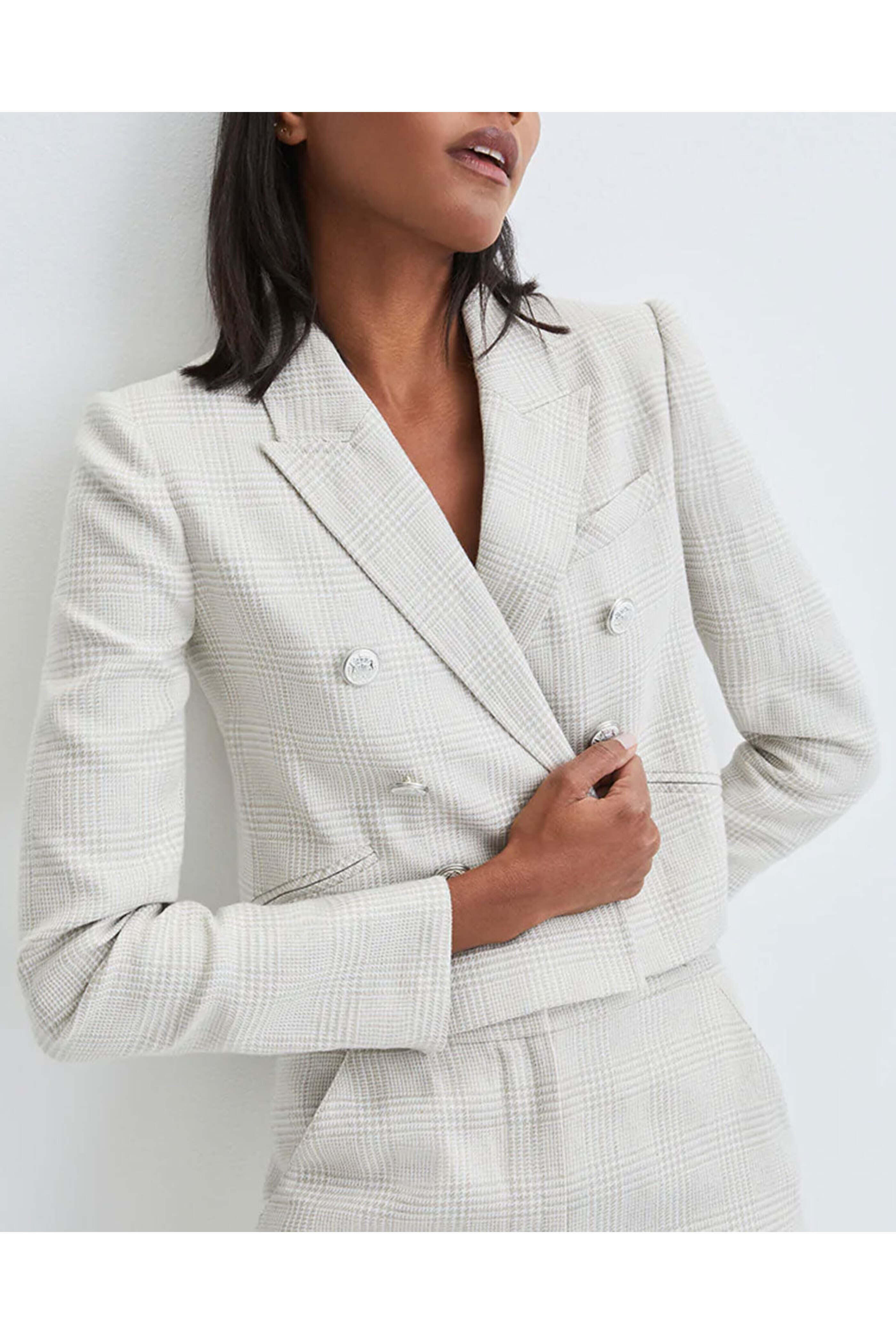 Veronica Beard - Oatmeal Check Cropped Nevis Jacket