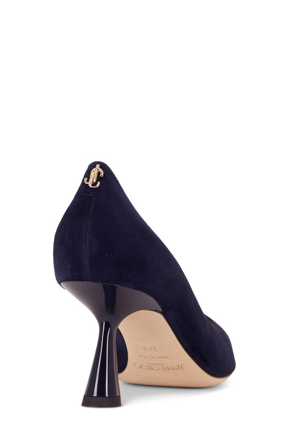 Jimmy Choo - Rene Navy Patent Leather & Suede Pointed Pump,65mm