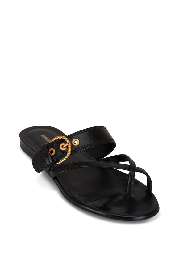 Veronica Beard Salva Black Leather Criss-Cross Flat Sandal 