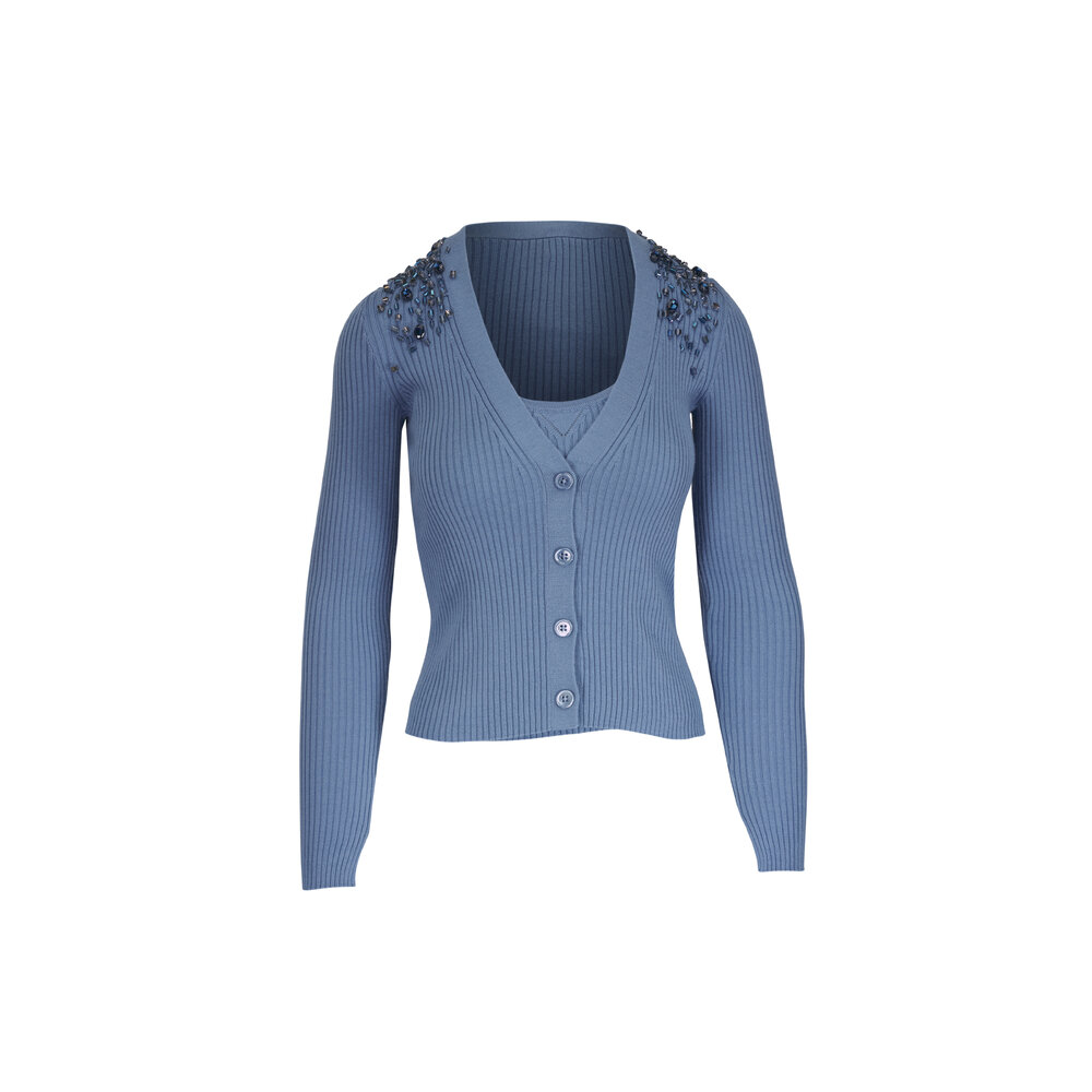 Dorothee Schumacher - Blue Embellished Wool Cardigan Twinset