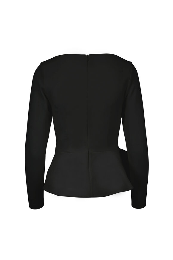 Safiyaa - Black Heavy Crepe Bow Detail Long Sleeve Top 