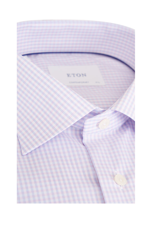 Eton Pink Check Cotton Contemporary Fit Dress Shirt - view 2