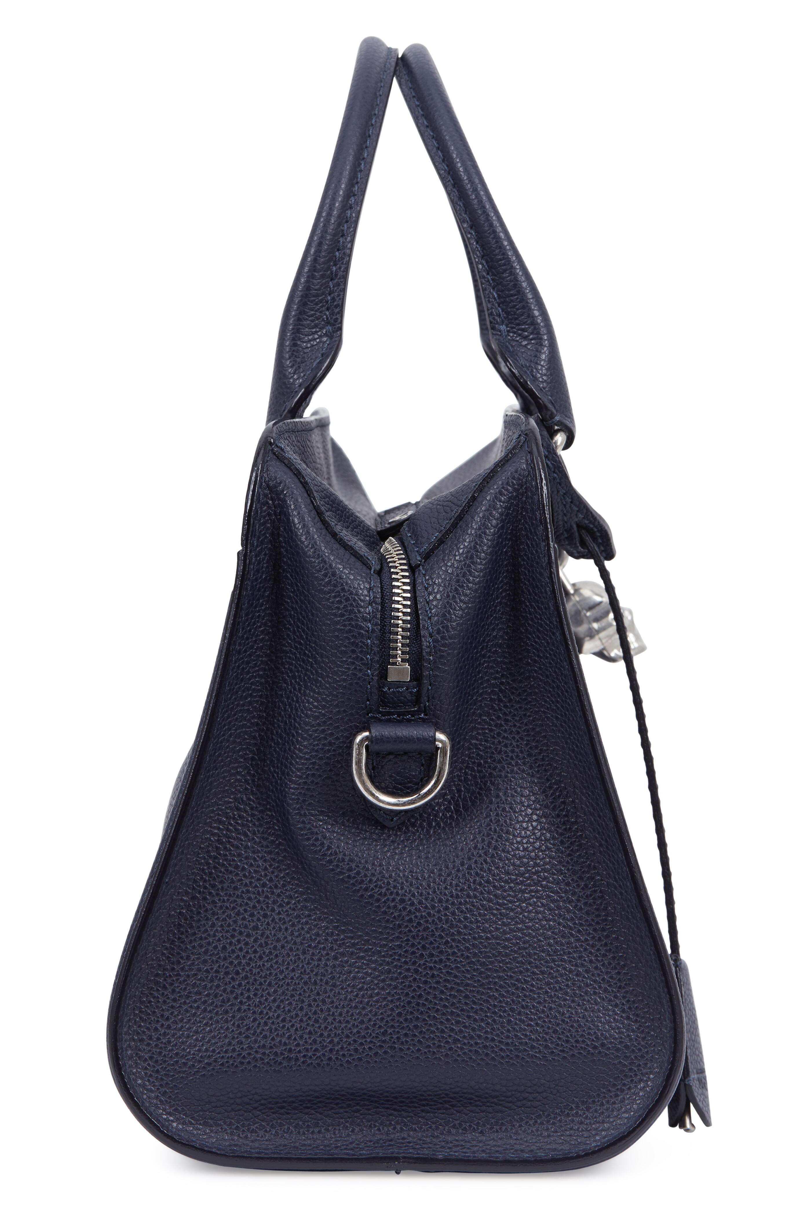 McQueen - Padlock Navy Blue Leather Small Satchel
