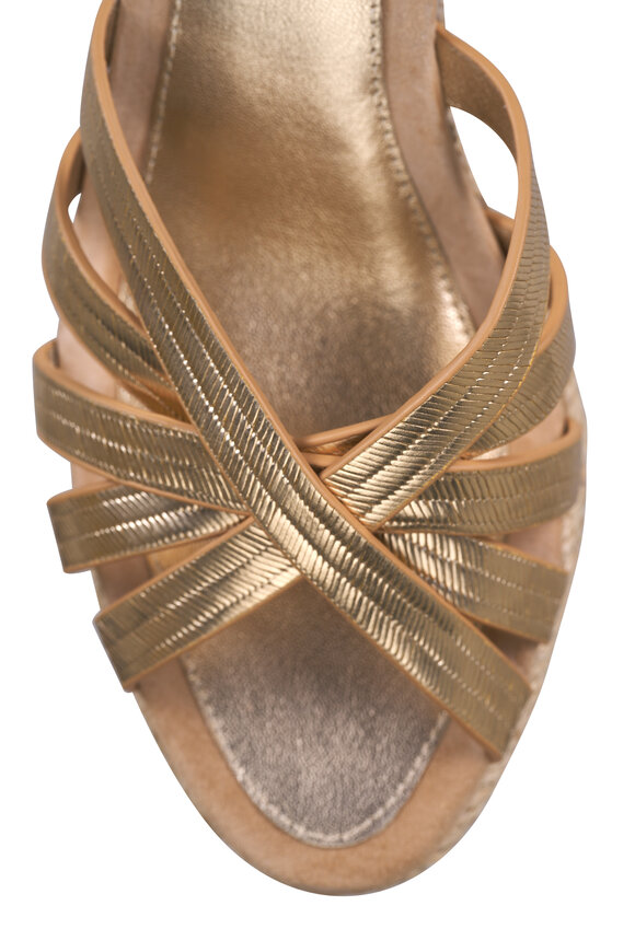 Veronica Beard Phylina Gold Leather Wedge Sandal, 90mm - view 5