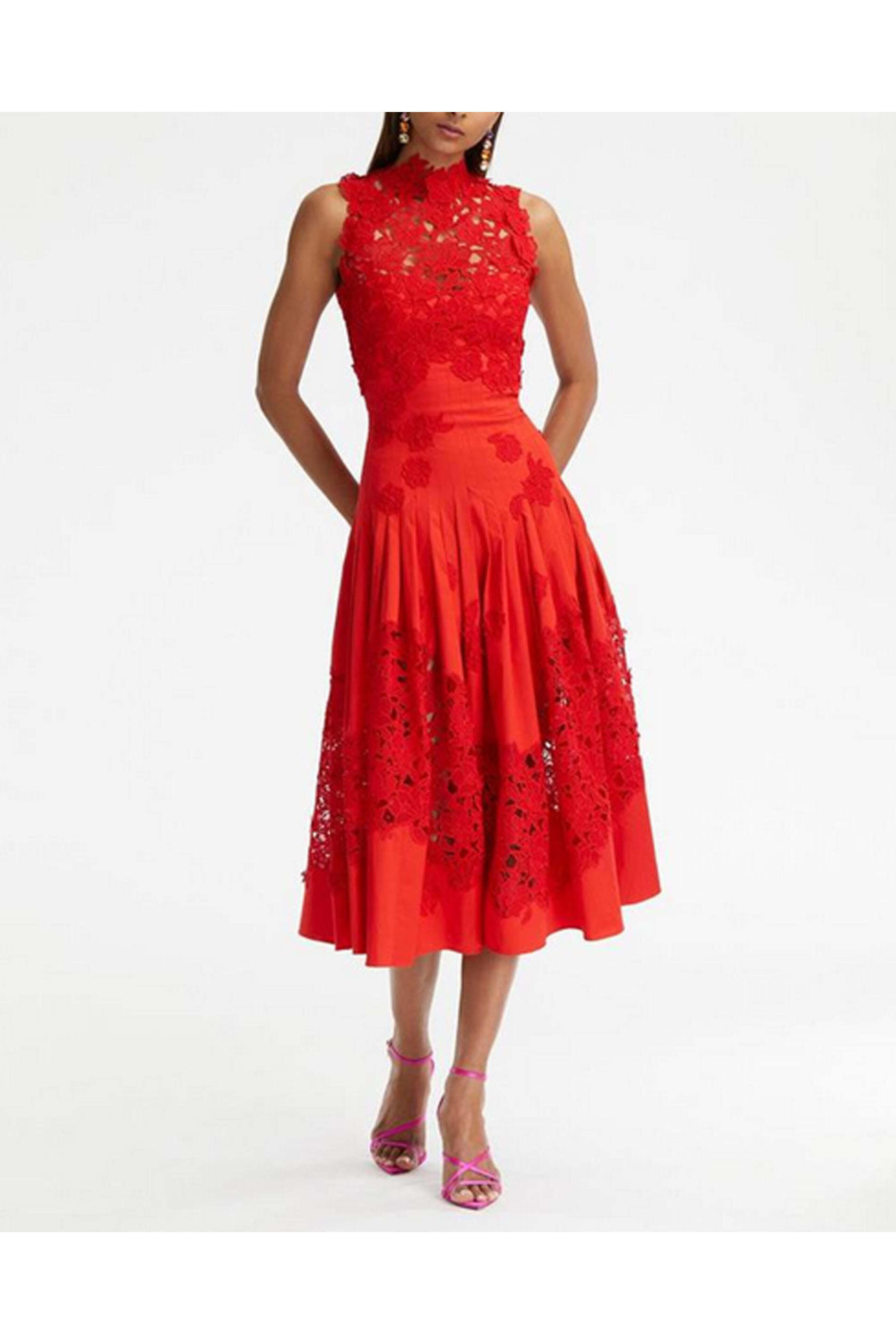 Oscar de la Renta - Scarlet Floral Guipure Dress