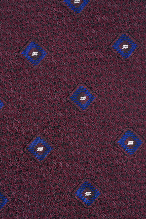 Zegna Dark Red Geometric Print Silk Necktie - view 2
