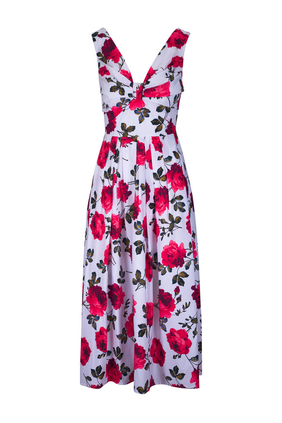 Carolina Herrera Violeta Multi Rose Print V-Neck Midi Dress