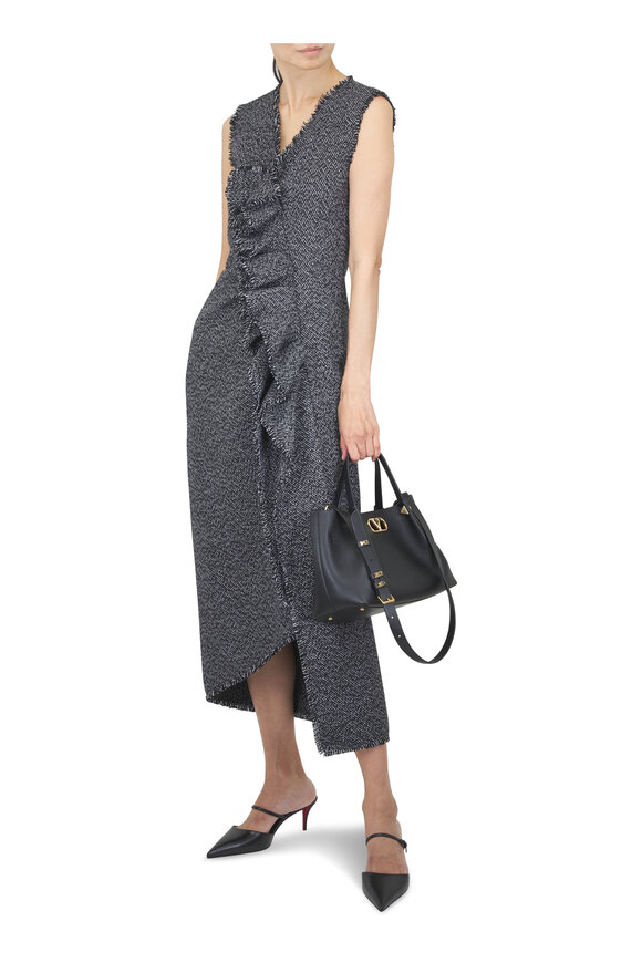 Michael Kors Collection Black & Ivory Frayed Crosshatch Tweed Sheath Dress - view 2