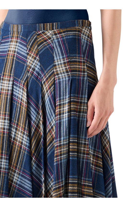 Akris Punto Shelley Navy Multi Plaid Lightweight Midi Skirt - view 5