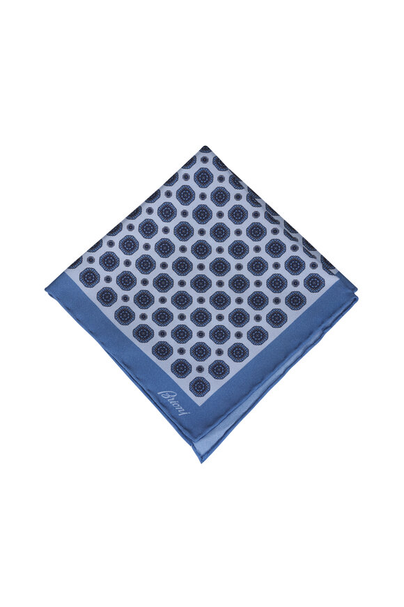 Brioni Sky Blue Medallion Print Silk Pocket Square - view 1