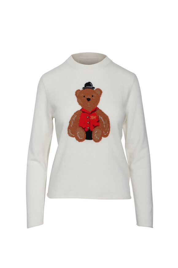 Lingua Franca Bo Bear Cream Crewneck Sweater