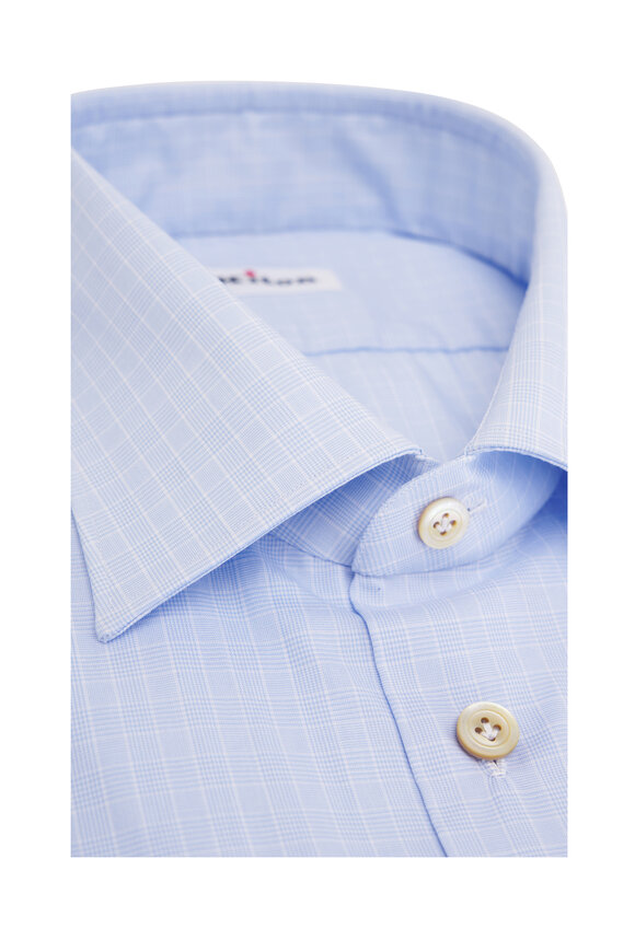 Kiton - Light Blue Check Cotton Dress Shirt