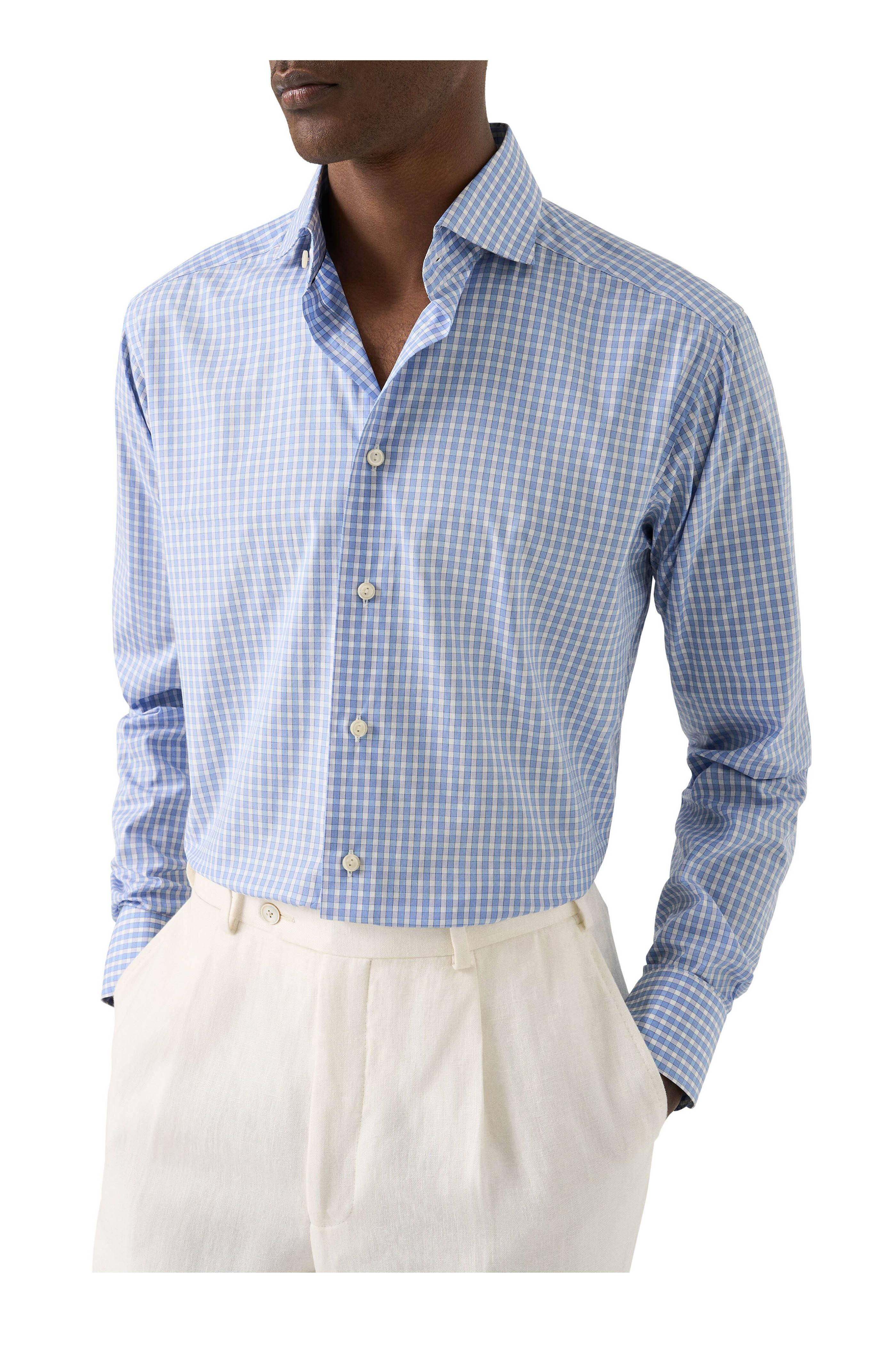 Eton - Blue Plaid Cotton Slim Fit Dress Shirt - view 2