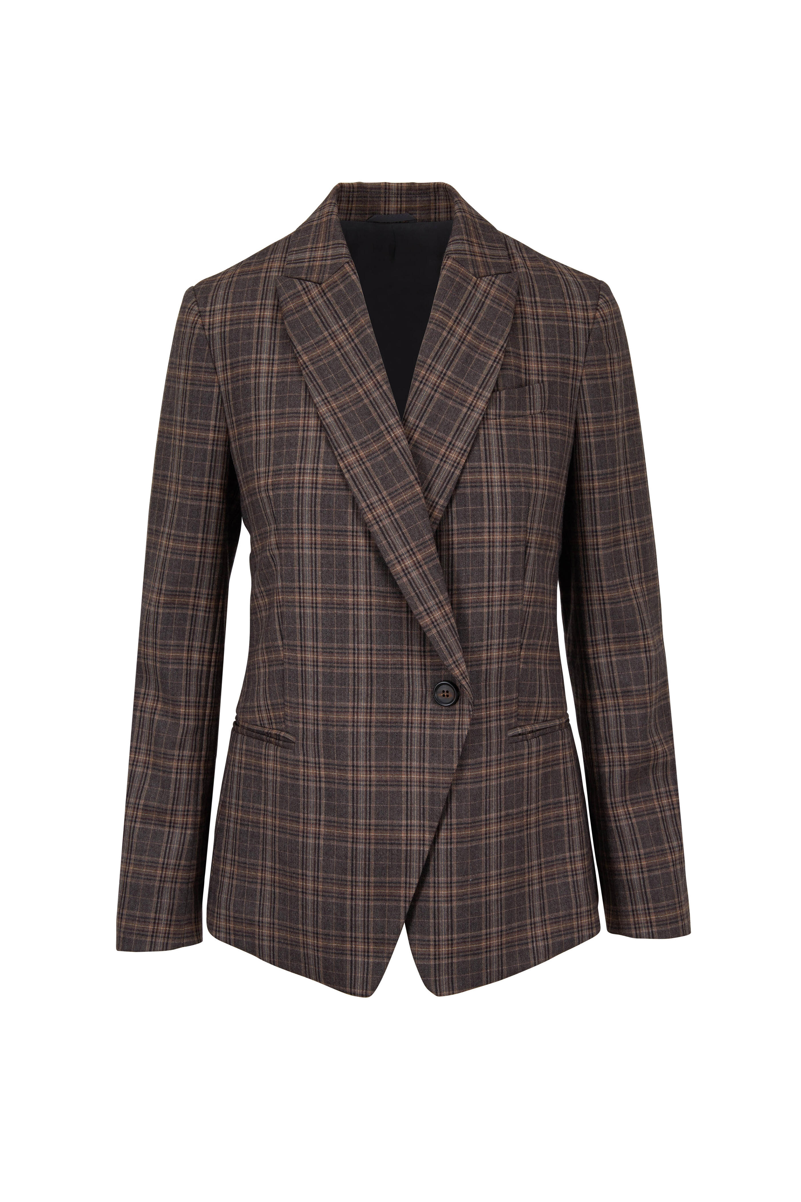 Brunello Cucinelli - Brown & Beige Wool Plaid Double-Breasted Jacket