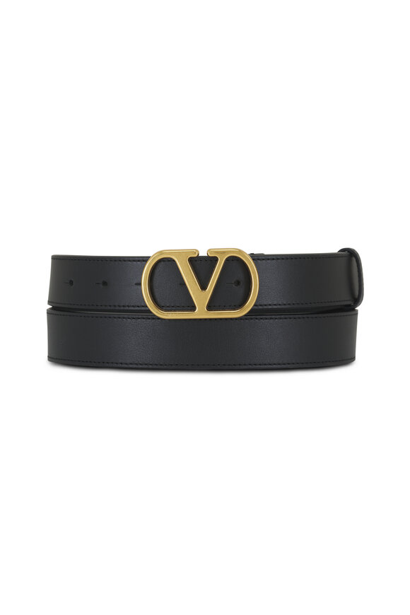 Valentino Garavani Black Leather VLogo Signature Belt