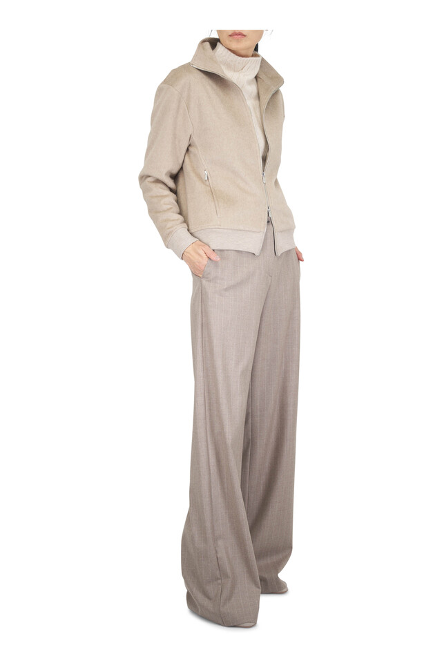 Designer outfit featuring Luxe Sandstone Cable Knit Sweater, Kyro Taupe Bomber Jacket and 2 other pieces