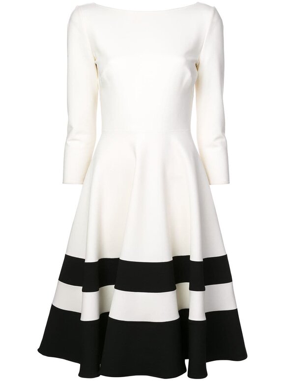 Carolina Herrera - White & Black Bateau Neckline Fit & Flare Dress