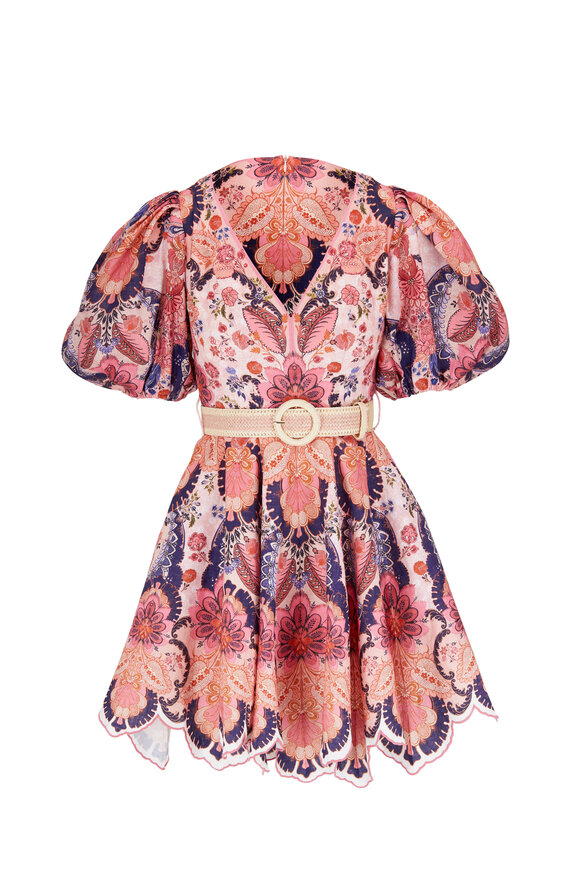 Zimmermann - Laurel Navy Baroque Floral Belted Mini Dress