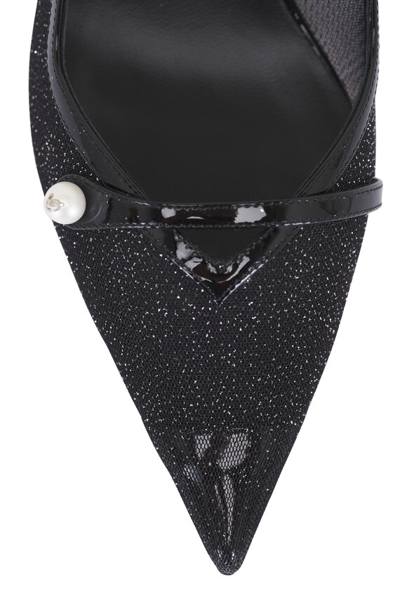 Jimmy Choo Amita Black Glitter Mesh & Leather Slingback, 45mm - view 5