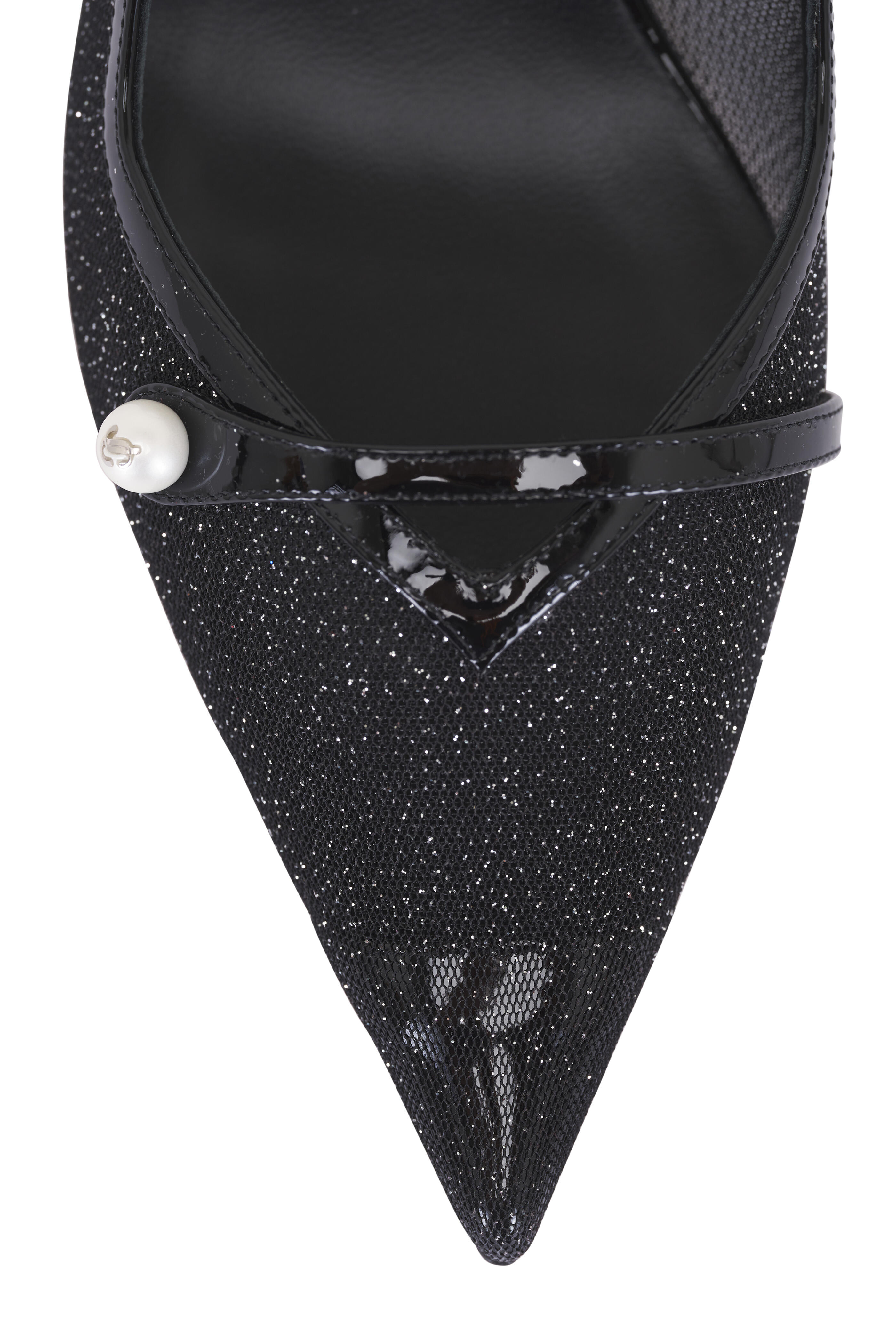 Jimmy Choo - Amita Black Glitter Mesh & Leather Slingback, 45mm