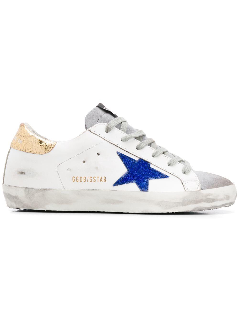 スニーカー Golden  White Blue Super Star Sneaker Golden Goose - Superstar White & Blue Glitter Star Sneaker